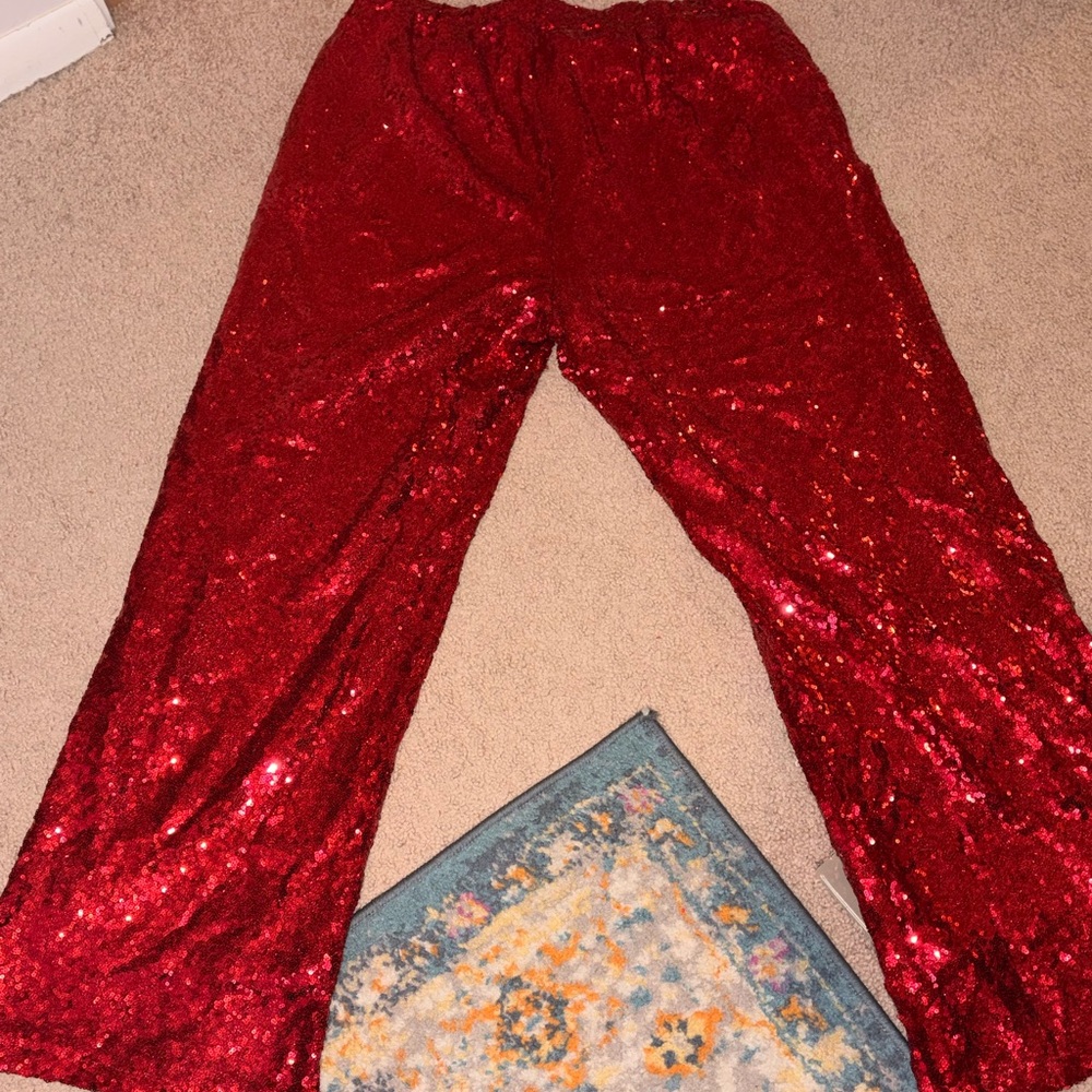 Eloquii Shimmering Red Sequin Pants - Picture 4 of 5